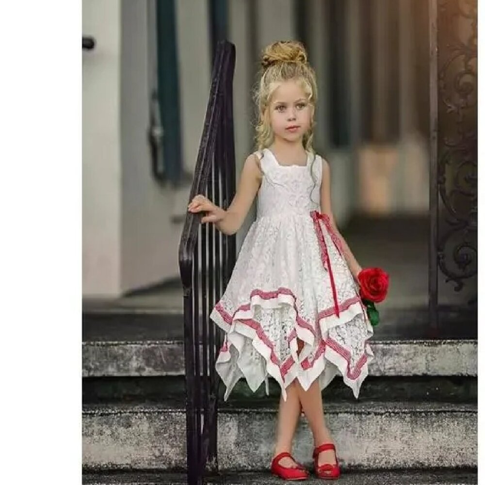 NWT Dollcake Tis' The Season Dress Holiday White Red Lace Dress Girls sz 3 - Picture 2 of 2